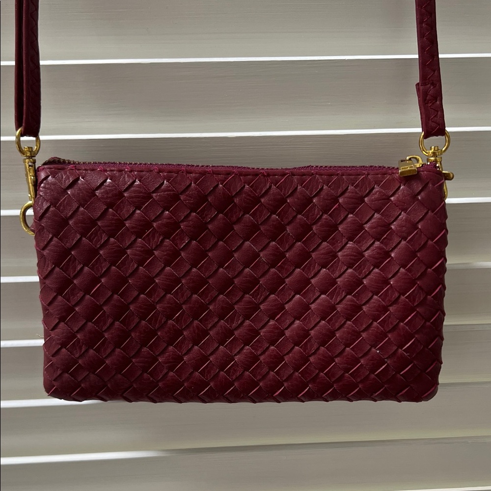 Francesca's Collections Burgundy Woven Crossbody Bag